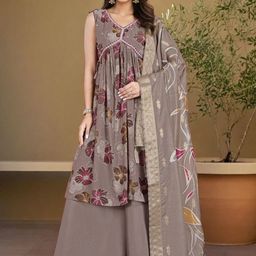 SZN Women Floral Embroidered Empire Beads and Stones Kurta Set With Dupatta-image-9