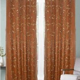 Aura Rust 2 Pieces Floral Embroidered Window Curtains-picture-0