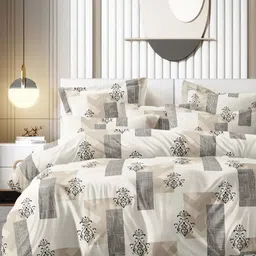 Aura Off White & Beige Ethnic Motifs 350 TC King Bedsheet with 2 Pillow Covers-image-8