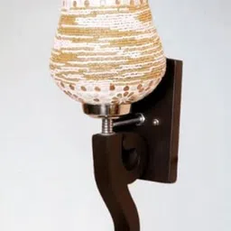 SWIATLO Brown Wood & Cream Frustum Shaped Textured Wall Lamp-picture-19