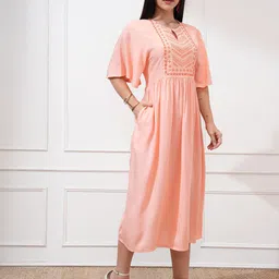 Vishudh Floral Print Flutter Sleeve Fit & Flare Dress image 4
