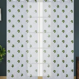 UrbanArts Green & White 2 Pieces Floral Printed Sheer Long Door Curtains-picture-48