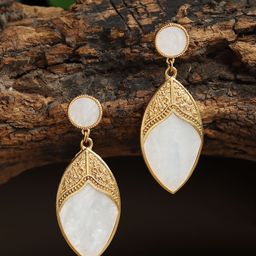 DIVASTRI Gold-Plated Leaf Shaped Drop Earrings-image-28