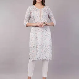 JIDI FASHION Women Floral Yoke Design Chikankari Kurta-picture-55
