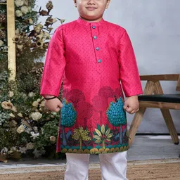 Vivedkids Boys Floral Printed Regular Pure Cotton Kurta with Pyjamas-18