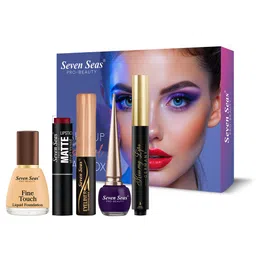 Seven Seas Foundation Velvet Touch Lipstick Lip Balm & 2-Pcs Liquid Eyeliner Makeup Combo-8