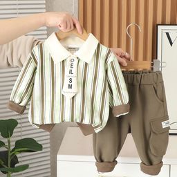 INCLUD Infant Boys Stripes Polo Collar Sweatshirt With Pants-picture-30