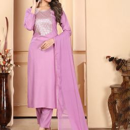 DIVASTRI Women Embroidered Regular Sequinned Kurta with Trousers & Dupatta Kurta Sets-picture-28
