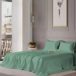 VINTANA Green King Bedsheet with 2 Pillow Covers-image-87