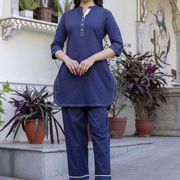 Pistaa Pure Cotton Mandarin Collar Neck Top With Trousers Co-Ords-image-84