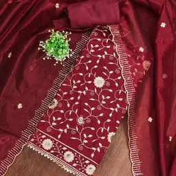 HERE&NOW Floral Embroidered Sequinned Net Unstitched Dress Material-image-82