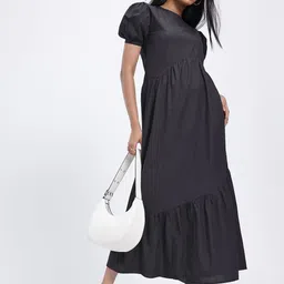 glitchez Cotton Chaos Gathers Tiered Maxi A-Line Poplin Dress-image-0