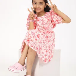 ZION Girls Floral Print Puff Sleeve Fit & Flare Dress-40