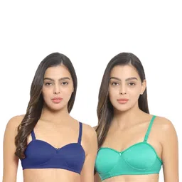 Women Cotton Blue,Green Padded Non-Wired Lingerie Bra Sport wear Gym Crop Tank Top-54