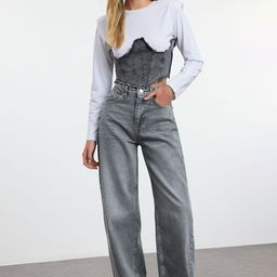 Trendyol Women Low Distress Heavy Fade Cotton Jeans-image-60