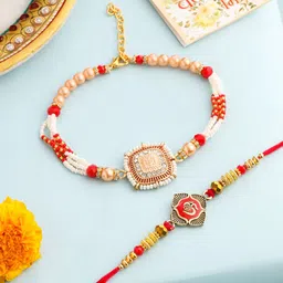 Anouk Pack Of 2 Stones Studded & Beaded Om Design Bhaiya Bhabhi Rakhi With Roli Chawal-74