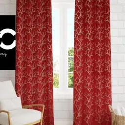 Aura Maroon & Gold 2 Pieces Abstract Printed Velvet Window Curtains-picture-38