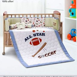 Babyhug Premium Cotton Embroidered Crib Bedding Set Sports Theme Small Pack of 6 - Off White Blue-24