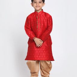 Vastramay Gold Square Print Full Sleeves Kurta & Dhoti Set - Maroon-image-60