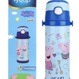 Youp Stainless Steel Blue Color Peppa Pig Kids Insulated Double Wall Sipper Bottle Lucas - 500 ml-image-63