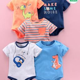 Babyoye Bio-Wash Half Sleeves Bodysuits Dino Print Pack Of 5 - Blue Orange-picture-0