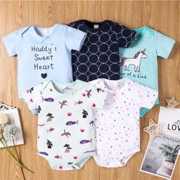 Kookie Kids Half Sleeves Onesies Pack of 5 - Multicolor-picture-37