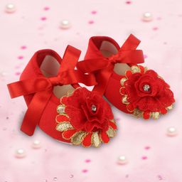 Coco Candy Ribbon Detailed Floral Booties - Red-image-80