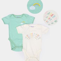 Mi Arcus Pack Of 2 Short Sleeves Polka Dot & Rainbow Print Detailing Onesies - Green & White-image-86