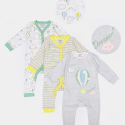 Mi Arcus Hot Air Balloon Print Full Sleeves Pack Of 3 Unisex Sleep Suits - Multi Color-image-46