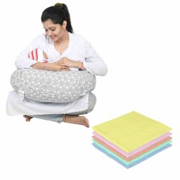 Lulamom Nursing Pillow with Cover Floral Print & Muslin Napkin - Grey-image-121
