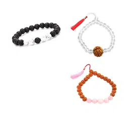 Divine souvenirs Unisex Set of 3 Gold-Plated Artificial Beaded Elasticated Bracelets-7