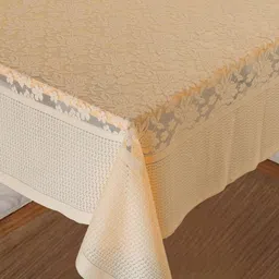 Homerz Beige Floral Cotton 4-Seater Table Cover-21