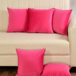 Yellow Weaves Pink Set of 5 Velvet Square Cushion Covers-image-49