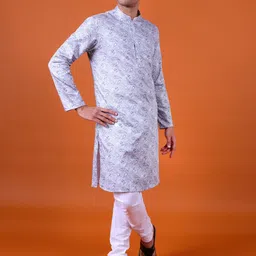 NAMASKAR Paisley Printed Mandarin Collar Kurta With Churidar-picture-39