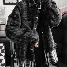 KPOP Men Oversized Tartan Checks Casual Shirt-image-37