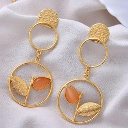 DressBerry Stainless Steel Gold Plated Artificial Beaded & Studded Drop Earrings-image-45