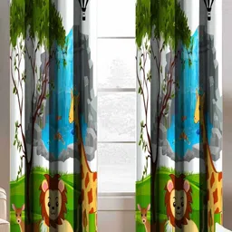 Aura White & Yellow 2 Pieces Abstract Printed Window Curtain-image-91