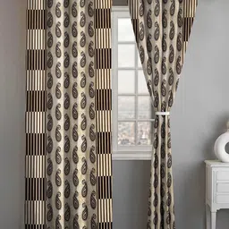 Lunar Days Brown & Off White Set Of 2 Ethnic Motifs Room Darkening Window Curtains-40