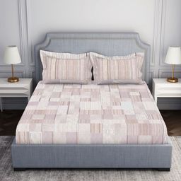 SPACES Essentials Pink & White Geometric Printed 130 TC Queen Bedsheet & 2 Pillow Covers-image-19