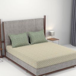 MYTRIDENT Beige & Green Floral 144 TC Cotton King Bedsheet - 2.74 m x 2.74 m-picture-22