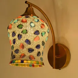 SOMIL Multicoloured & Gold-Toned Printed Glass Wall Lamp-17