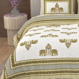 Urban Jaipur Unisex Ethnic Motifs Queen Flat Bedsheet with 2 Pillow Covers-image-59