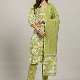 Meena Bazaar Women Floral Printed Regular Kurta with Trousers & With Dupatta-69
