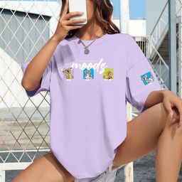 TOGS & TERRE Women Tom & Jerry Graphic Printed Round Neck Cotton Oversized T-shirt-picture-7