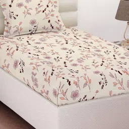 VAS COLLECTIONS Valancia Cream-Coloured Floral Microfiber 210 TC Bedsheet Set-2.54x2.28m-picture-8