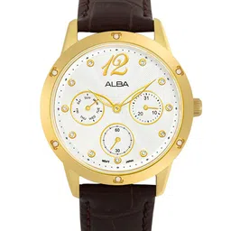 ALBA White Ripple Dial with Brown Leather Strap-AP6718X1-17