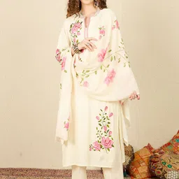Indo Era Floral Printed Notch Neck Straight Kurta with Trousers & Dupatta-picture-29