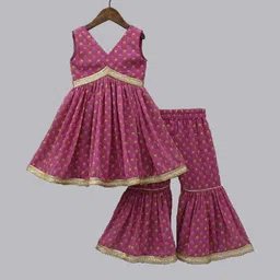 YK Girls Magenta Cotton Blend Printed Kurta Sets-picture-16