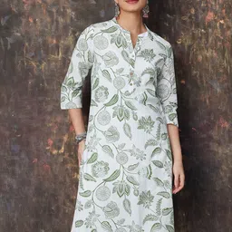 Melange by Lifestyle Floral Printed Mandarin Collar Straight Kurta-image-87