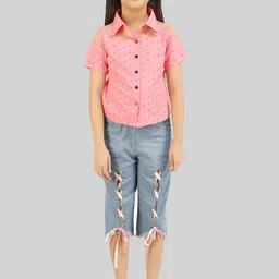 BEING NAUGHTY Girls Printed Shirt Collar Short Sleeves Shirt With Capri-picture-47